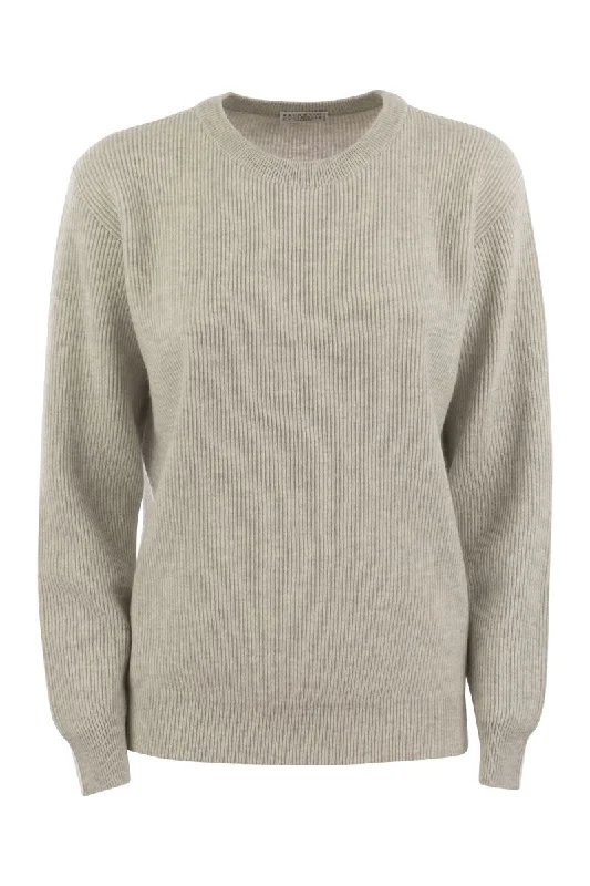 English rib cashmere sweater with monile Toggled Drawstring Belted