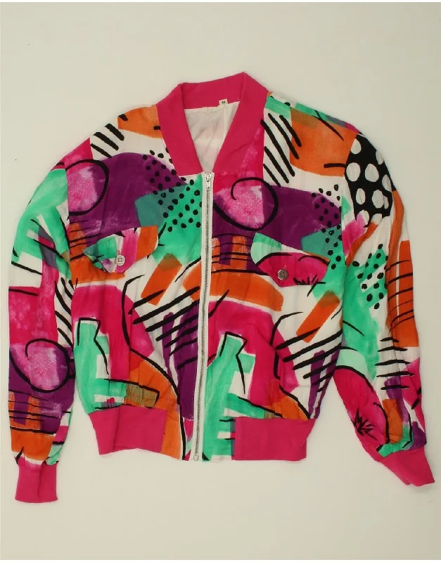 VINTAGE Womens Abstract Pattern Bomber Jacket EU 38 Medium Multicoloured Plaid Jacket Tartan Jacket Houndstooth Jacket