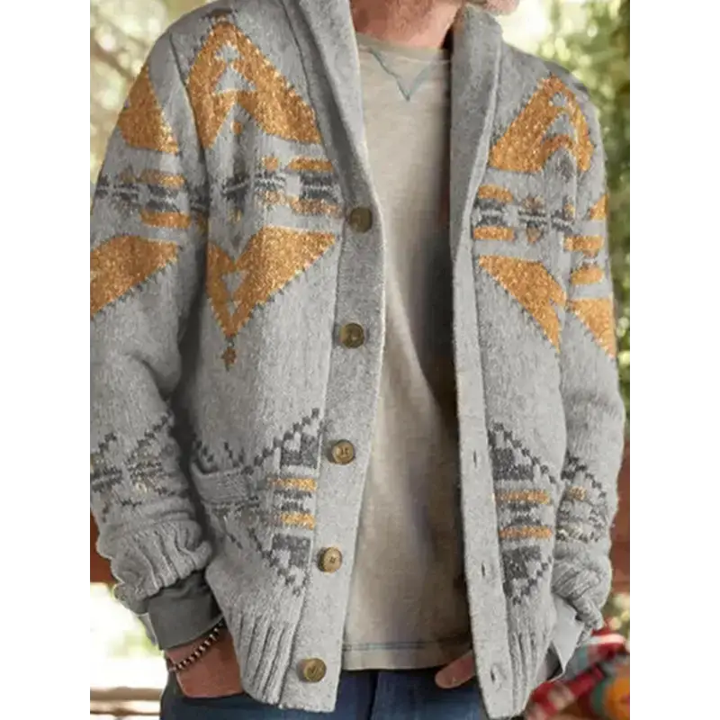 Jacquard outer wear sweater long sleeve knitted jacket top Open Front Closed Front Wrap Front Jacquard outer wear sweater long sleeve knitted jacket top Open Front Closed Front Wrap Front