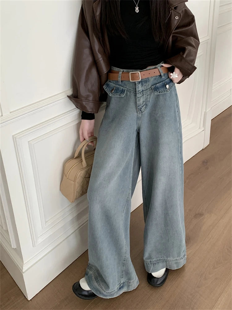 Advbridge  -  Women's High Waist Vintage Blue Wide Leg Jeans Casual Pants American Street Minimalist Style Female Loose Straight Trousers Trousers luxurious high-end