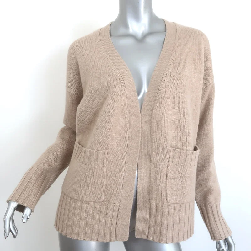 Sablyn Olwen Cashmere Cardigan Beige Size Small Open-Front Sweater Front Pockets Side Pockets Patch Pockets