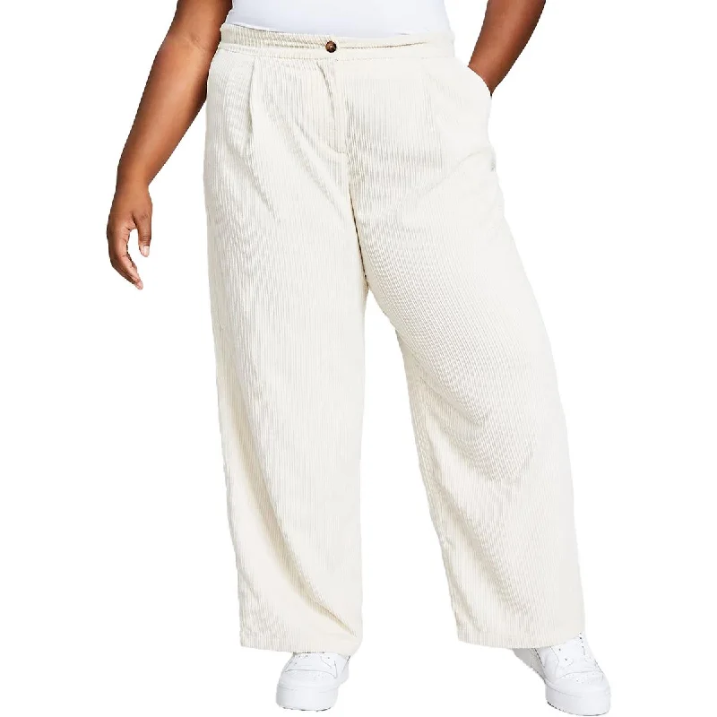 And Now This Womens Plus Corduroy Pleated Trouser Pants Trousers Solid Black