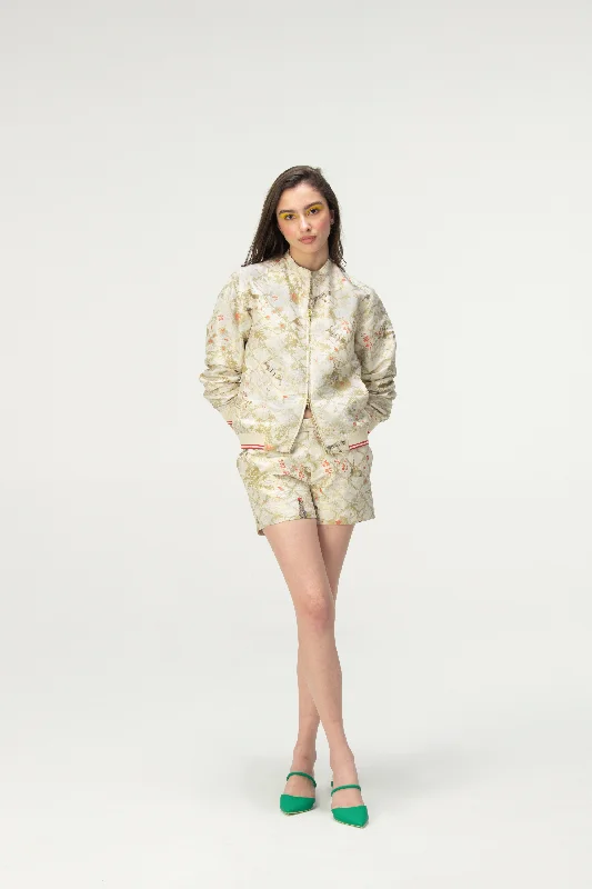 Rainforest Janbaaz Bomber Jacket Ivory Silk Brocade Herringbone Jacket Checkered Jacket Solid Jacket