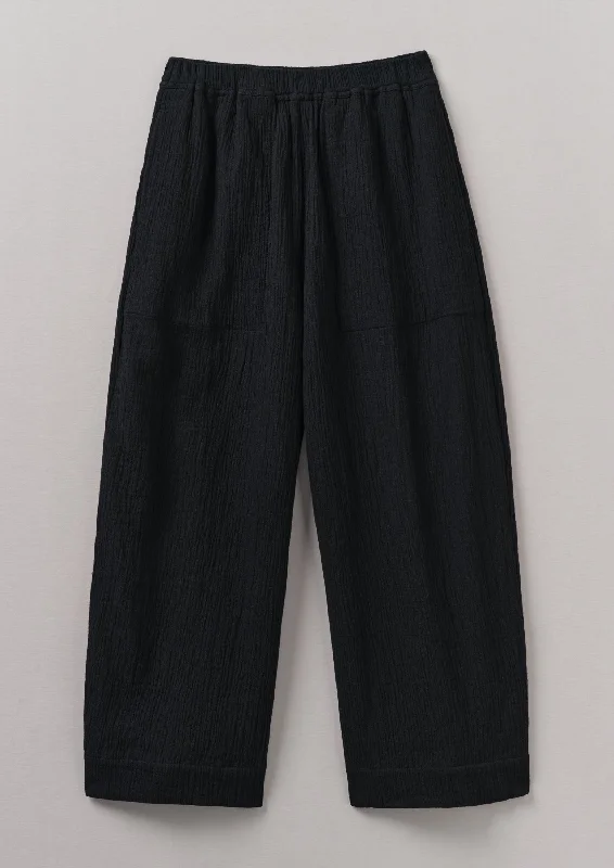 Crinkle Cotton Barrel Leg Trousers | Black Trousers Party Sparkling