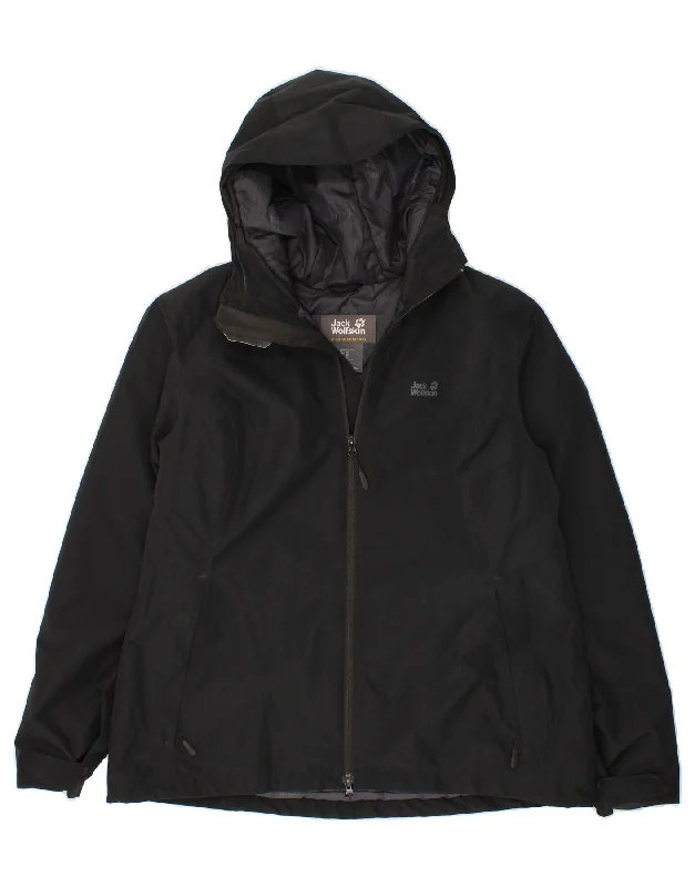 JACK WOLFSKIN Womens Hooded Rain Jacket UK 20 2XL Black Polyester Boat Neck Shawl Collar Notched Collar JACK WOLFSKIN Womens Hooded Rain Jacket UK 20 2XL Black Polyester Boat Neck Shawl Collar Notched Collar