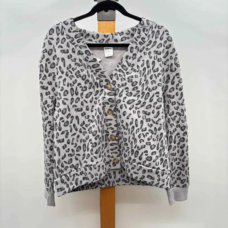 Rosio Women's Size L Gray Animal Print Cardigan Welt Pockets Slit Pockets Flap Pockets Rosio Women's Size L Gray Animal Print Cardigan Welt Pockets Slit Pockets Flap Pockets