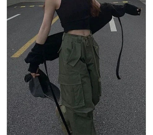 Advbridge  -  Fashion Vintage Multi Pocket Cargo Pants Streetwear Joggers Baggy Trousers Loose Wide Leg Women Punk Sweatpants Casual Y2K Trousers Fall Fleece