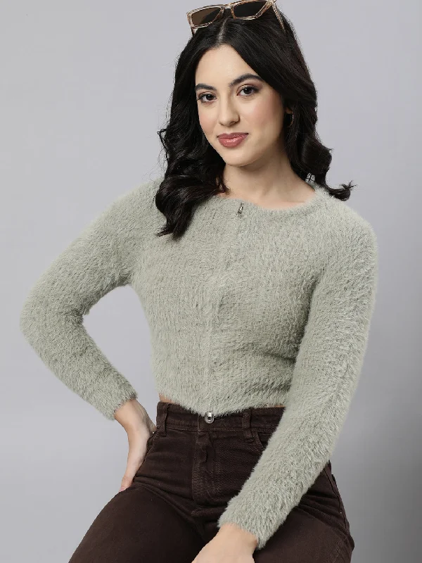 Women Solid Crop Olive Cardigan-CHN-M5508-Olive Fitted Slim Tailored