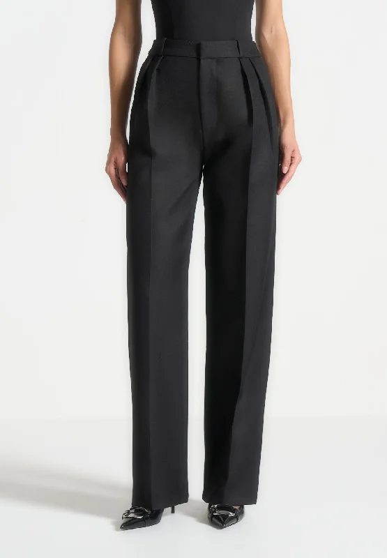 Tailored Twin Pleat Trousers - Black Trousers Polka Dot Cute