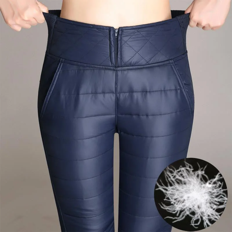 Women Formal Pants Winter High Waisted Outer Wear Women female Fashion Slim Warm Thick Down Pants Trousers skinny Trousers Versatile Stylish