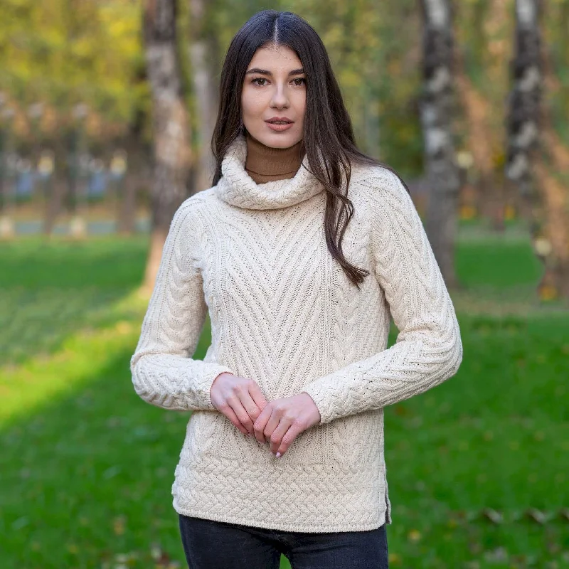 Ladies Irish Aran Turtleneck Sweater Layered Multi-layer Single Layer