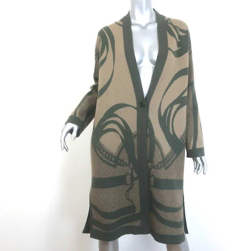 Hermes Promenade du Matin Cashmere Cardigan Coat Brown/Green Size 34 Jersey Fabric Tulle Fabric Batik Fabric