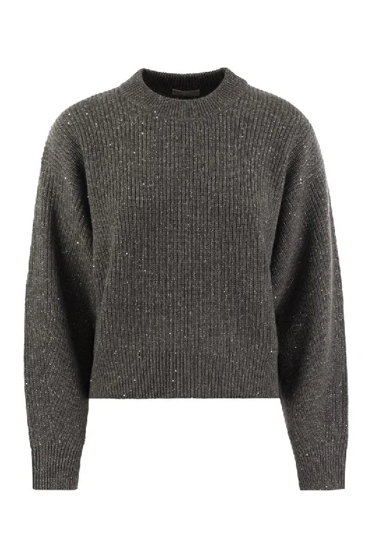 Dazzling ribbed sweater in cashmere and wool Tailored Straight A-Line