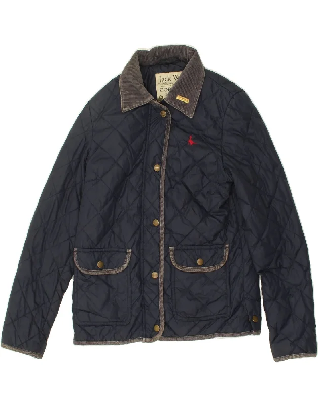 JACK WILLS Womens Quilted Jacket UK 8 Small Navy Blue Polyester Wool Jacket Cashmere Jacket Tweed Jacket