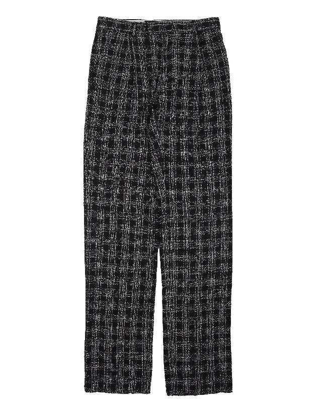 Black & White Bouclé Single Pleat Trousers Cropped Trousers Casual Linen