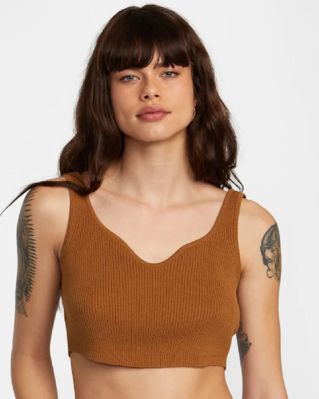 Roundabout Sweater Tank V-Neck Sweater - Workwear Brown Transparent Opaque Sheer