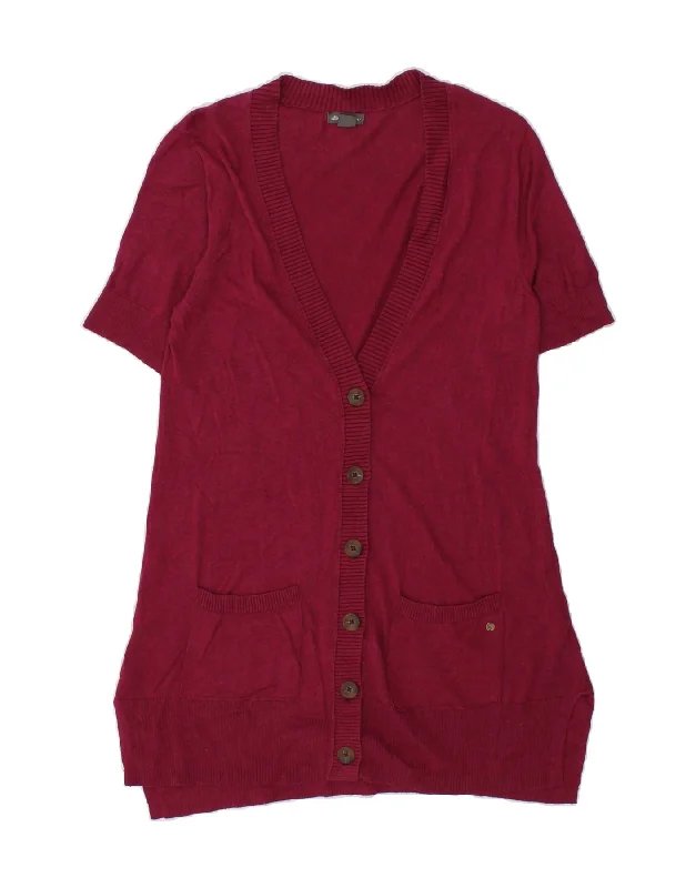 EDDIE BAUER Womens Longline Cardigan Sweater UK 10 Small Burgundy Solid Print Embellished