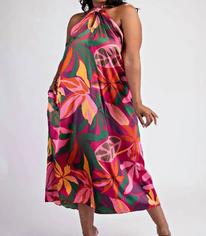 Halter High Low Dress - Plus In Multi
