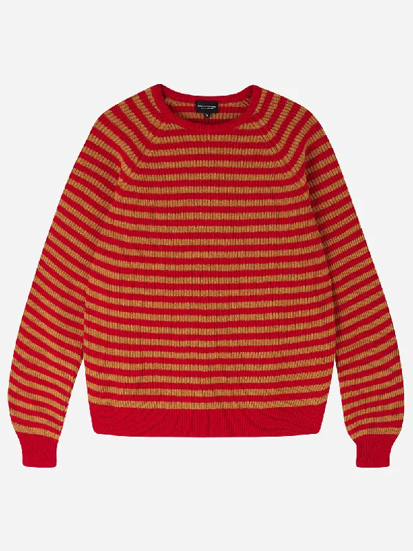 Ochre & Scarlet Stripe Rib Knit Jumper Collared Crew Neck Turtle Neck