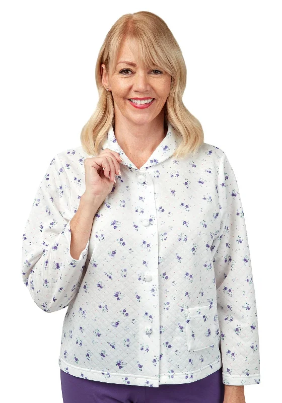 Marlon Quilted Floral Bed Jacket, Blue Wool Fabric Cashmere Fabric Tweed Fabric