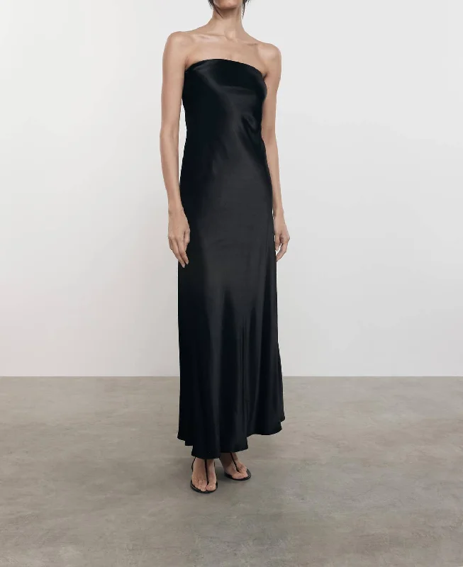 Satin Bias Dress In Black