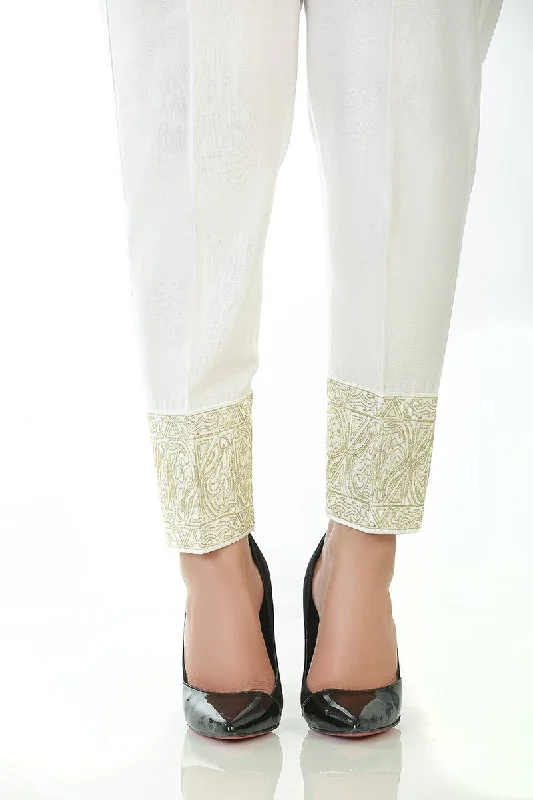 LSM Embroidered Stitched Trousers S20-TR-003-White Trousers Winter Warm