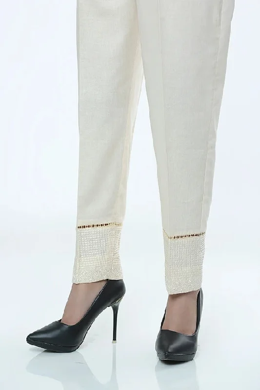 LSM Embroidered Stitched Trousers LSM-1620-Cream Trousers Bridal Satin