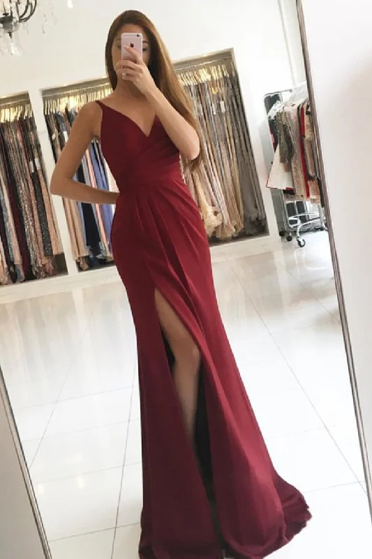 2024 Evening Dresses Mermaid V Neck With Ruffles And Slit