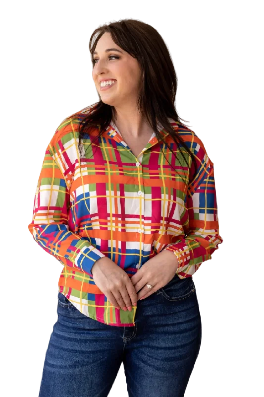 Southern Grace Women's Cathryn Multicolor Plaid Shirt Knit Fabric Woven Fabric Fleece Fabric Southern Grace Women's Cathryn Multicolor Plaid Shirt Knit Fabric Woven Fabric Fleece Fabric