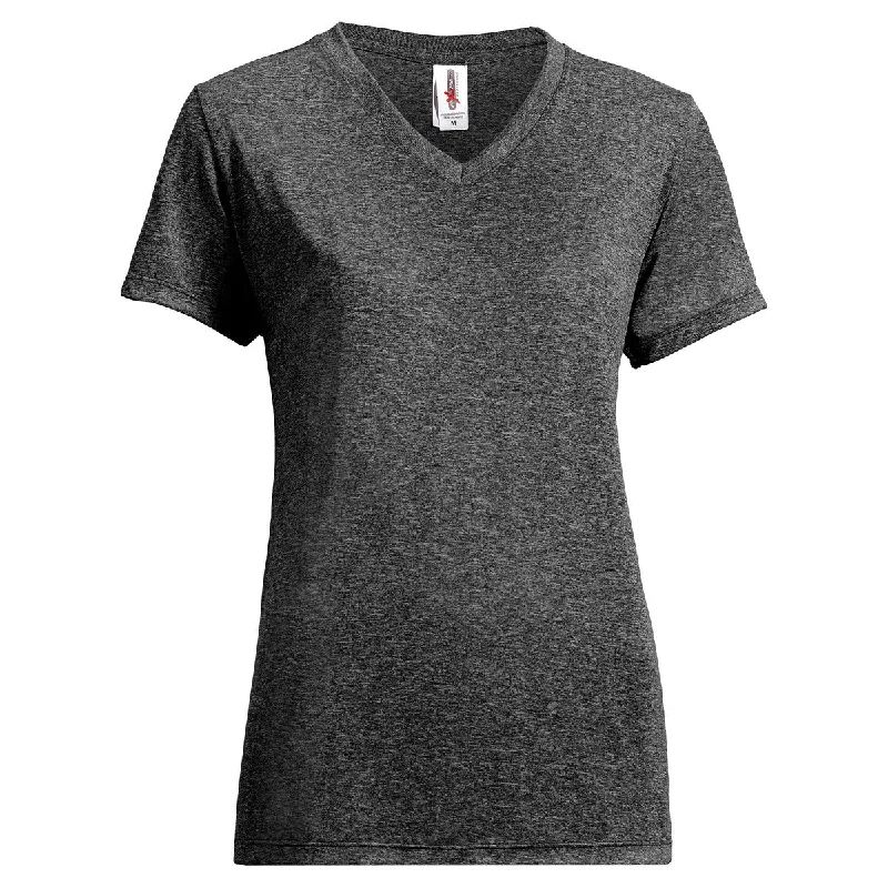 Expert Women's Heather Black Performance Tee V-Neck T-Shirt Long Sleeve Cotton