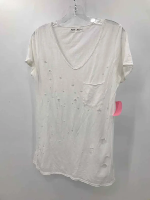 Pre-Owned American Able White Size Medium Distressed T-shirt Zippered Buttoned Snapped