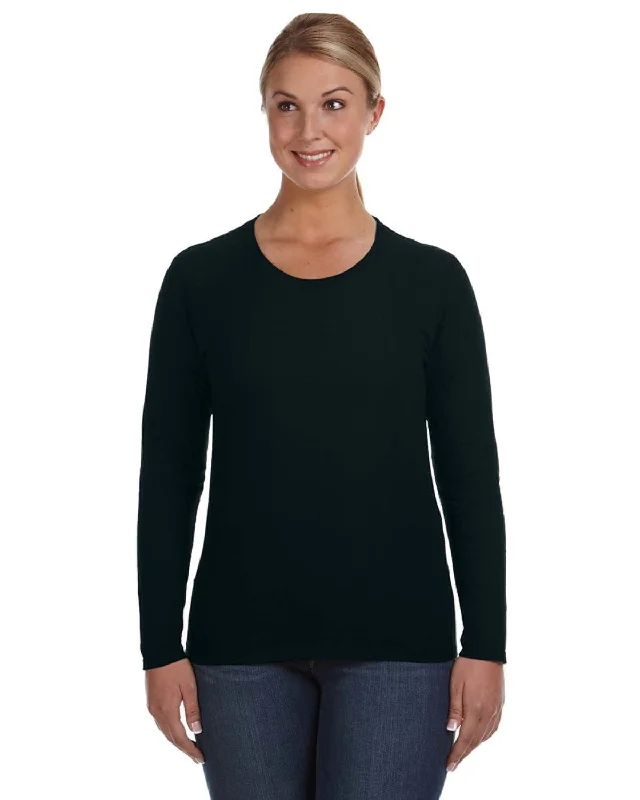 Anvil Ladies Lightweight Long Sleeve T-Shirt | Black Graphic T-Shirt Round Neck Polyester