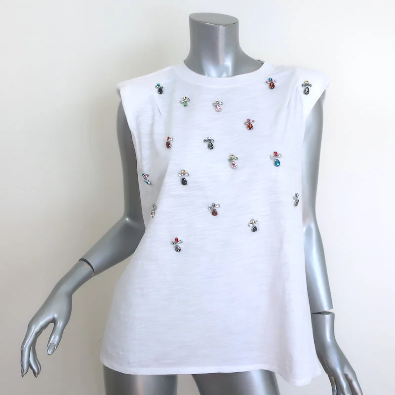 Cinq a Sept Reese Jeweled Muscle Tee White Size Medium Sleeveless Top Jersey Fabric Tulle Fabric Batik Fabric Cinq a Sept Reese Jeweled Muscle Tee White Size Medium Sleeveless Top Jersey Fabric Tulle Fabric Batik Fabric