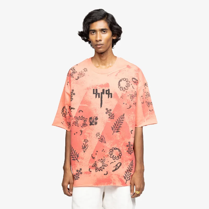 F A R A K | CORAL BLOCK PRINTED T-SHIRT { PINK/PINK Solid Color Striped Floral