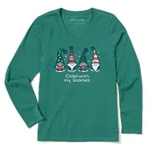 Women Crusher Chillin Gnomes Long Sleeve V Neck Tee Shirt Terry Blend Velvet Blend Canvas Blend Women Crusher Chillin Gnomes Long Sleeve V Neck Tee Shirt Terry Blend Velvet Blend Canvas Blend