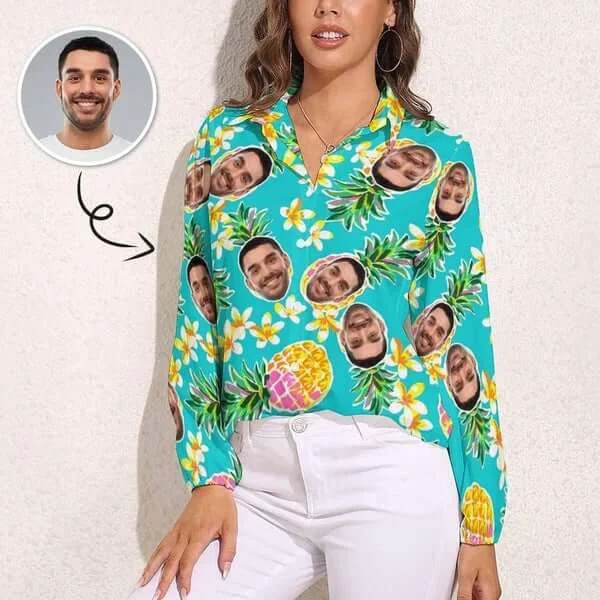 Custom Face Pineapple Vntage Casual Long Sleeve Hawaiian Shirts Collared T-Shirt Boat Neck A-Line Custom Face Pineapple Vntage Casual Long Sleeve Hawaiian Shirts Collared T-Shirt Boat Neck A-Line