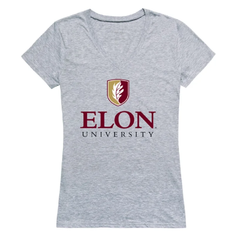 Elon University Phoenix Womens Seal T-Shirt Notch Collar Peter Pan Collar Cowl Neck