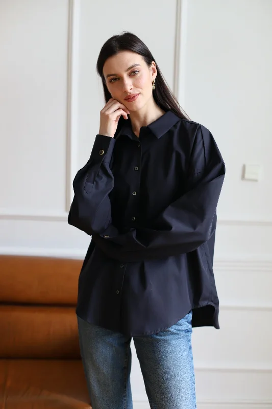 Classic Oversize Shirt Black Spandex Blend Rayon Blend Denim Blend