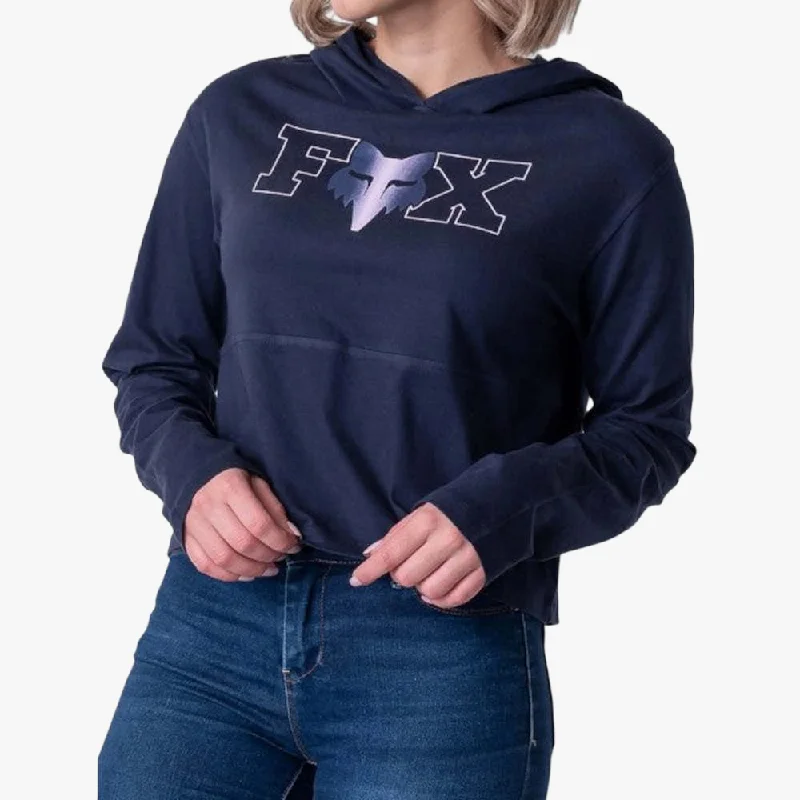 Fox Women's Lines Crop Long Sleeve Tee Deep Cobalt Terry Blend Velvet Blend Canvas Blend