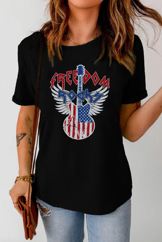 FREEDOM ROCKY Graphic Short Sleeve Tee Satin Fabric Silk Fabric Chiffon Fabric