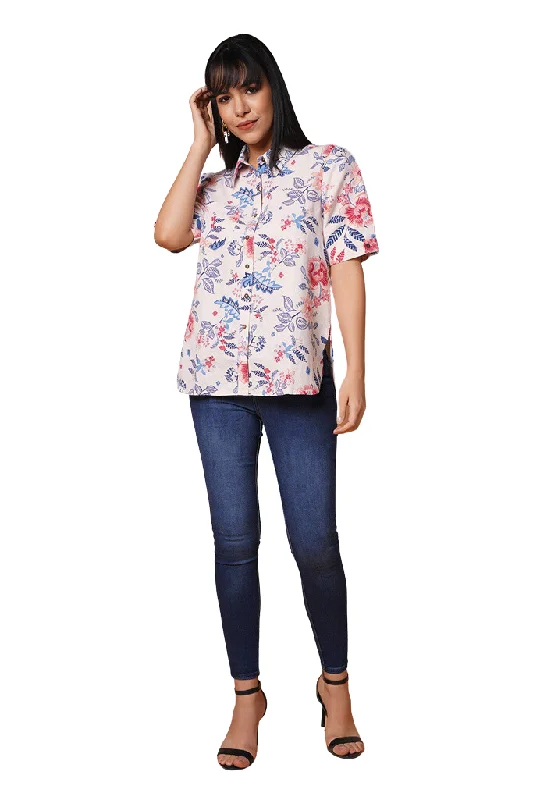 Fun Floral Shirt Collared Crew Neck Turtle Neck