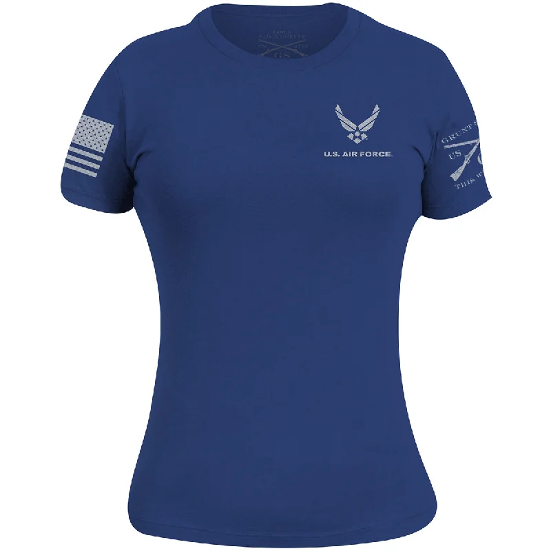 Grunt Style Women's USAF - Basic Logo T-Shirt - Royal Blue Cotton Fabric Linen Fabric Terry Fabric Grunt Style Women's USAF - Basic Logo T-Shirt - Royal Blue Cotton Fabric Linen Fabric Terry Fabric