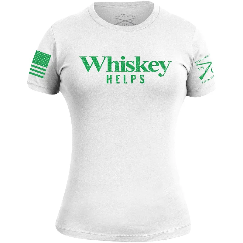 Grunt Style Women's Whiskey Helps - St. Patrick's Day Edition T-Shirt - White Polka Dot Checkered Tartan Grunt Style Women's Whiskey Helps - St. Patrick's Day Edition T-Shirt - White Polka Dot Checkered Tartan