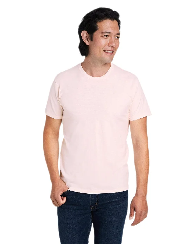 Hanes Combed Cotton T-Shirt | Body Blush Hthr Ribbed Striped Patterned