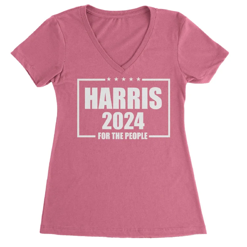 Harris 2024 - Vote For Kamala For President Ladies V-Neck T-shirt Sequined Glittery Shiny Harris 2024 - Vote For Kamala For President Ladies V-Neck T-shirt Sequined Glittery Shiny