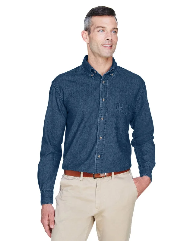 Harriton Long Sleeve Denim Shirt | Dark Denim Mesh Blend Leather Blend Suede Blend