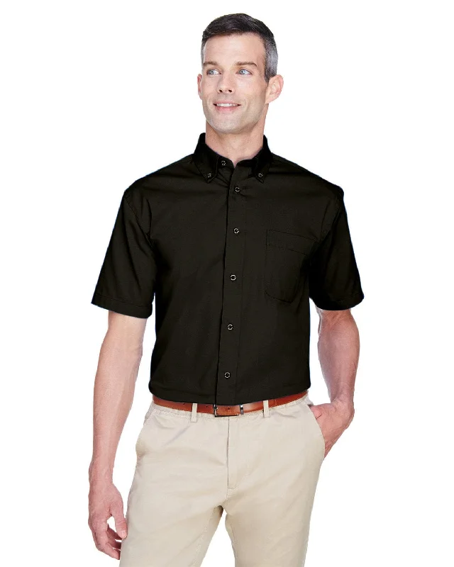 Harriton Short Sleeve Stain-Release Twill Shirt | Black Mesh Canvas Denim