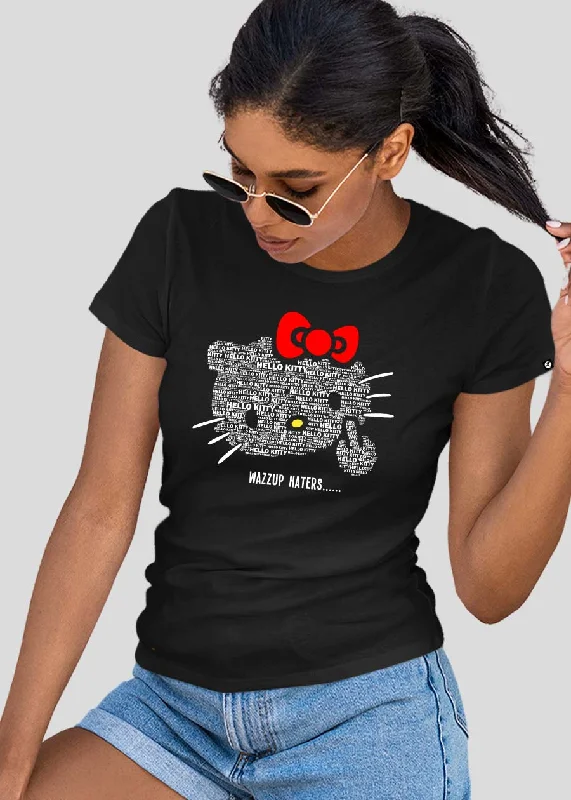 Hello kitty Women Half Sleeve T-Shirt Houndstooth Herringbone Solid