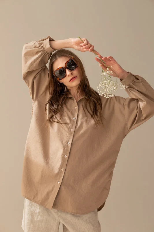 Linen Shirt Taupe Basic T-Shirt Crew Neck Short Sleeve