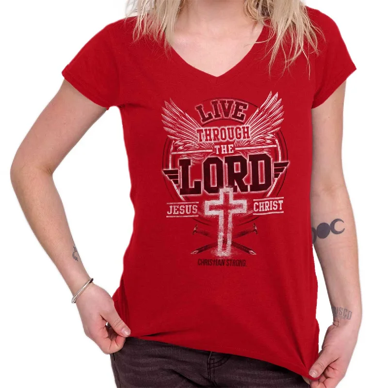 Live Through the Lord Junior Fit V-Neck T-Shirt Chenille Fabric Brocade Fabric Lace Fabric Live Through the Lord Junior Fit V-Neck T-Shirt Chenille Fabric Brocade Fabric Lace Fabric